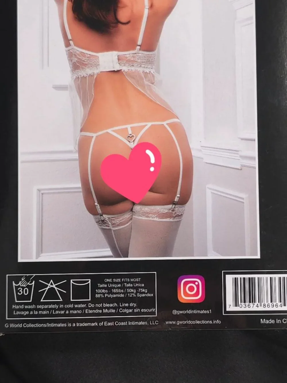 G WORLD Intimates White 3-Piece Sheer Lace Cami Babydoll Thong Stockings Set